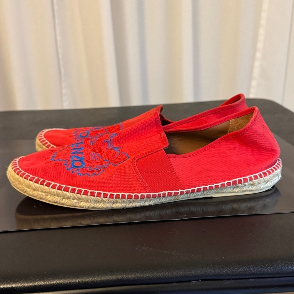KENZO Paris Red Tiger Head Embroidered Canvas Espadrilles Women Size 42 or 12 - Picture 5 of 10